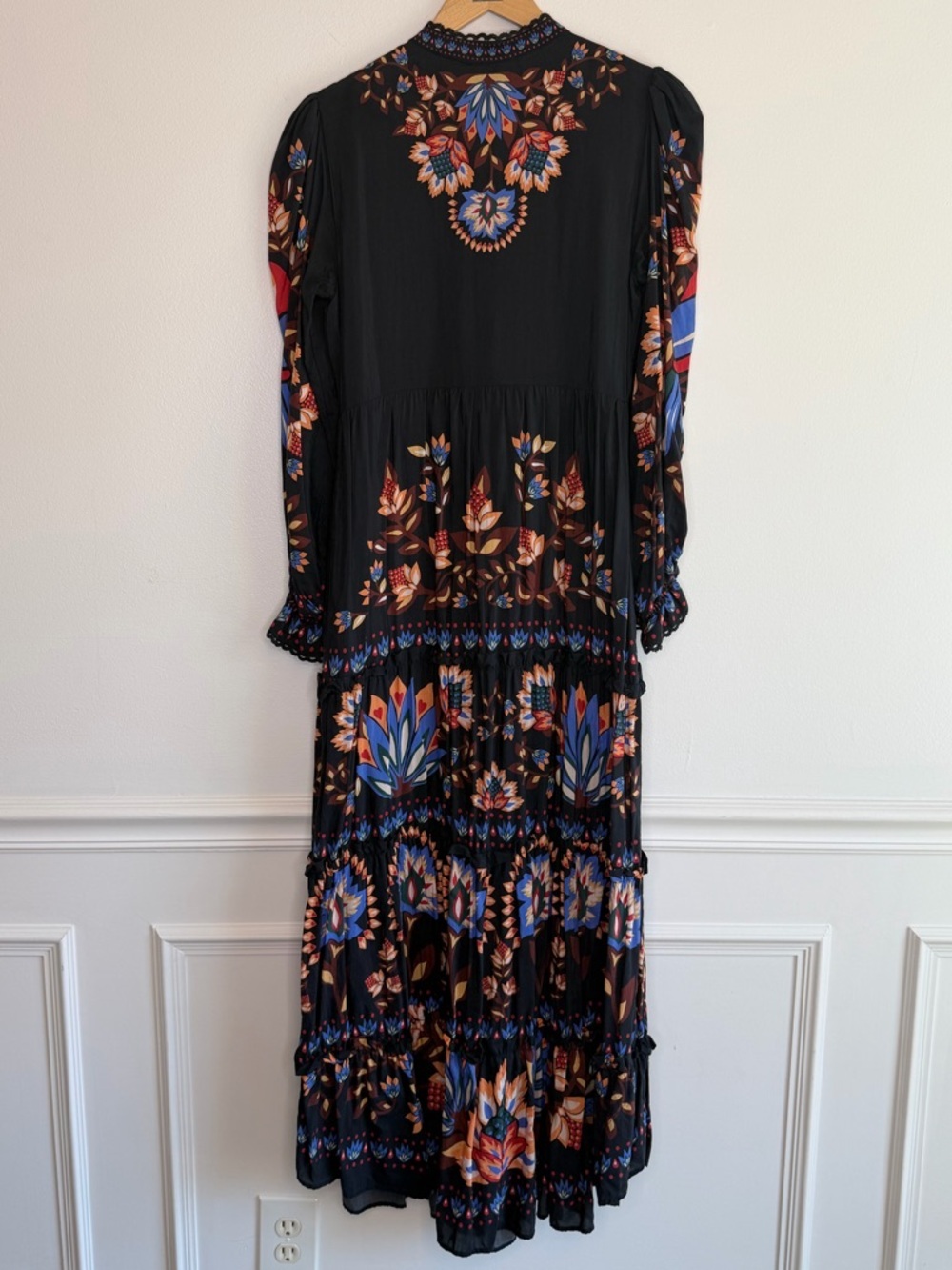 NEW FARM Rio Winter Garden Floral Print Tiered Puff Long Sleeve Maxi Dress Sz M - Picture 12 of 16